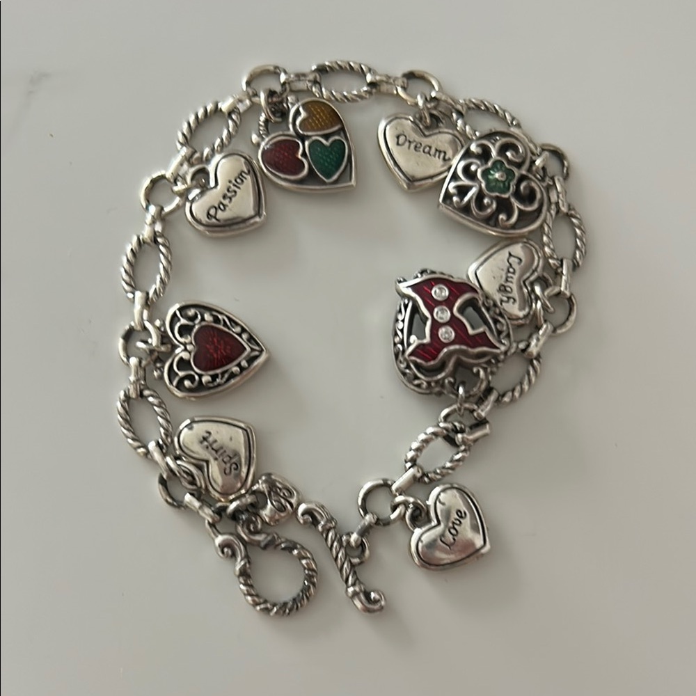 Brighton Silver and Red Heart Charm Bracelet